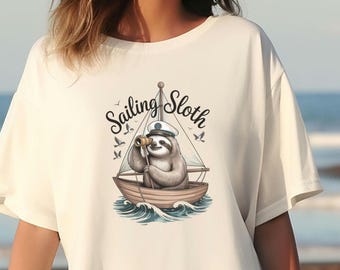 Camiseta de perezoso navegante: camiseta vintage náutica con acuarela