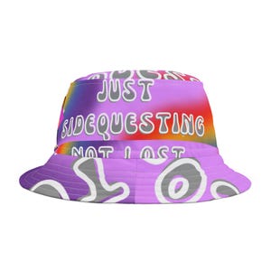 Colorful Bucket Hat - Fun and Whimsical Sidequest Design, Perfect for Summer Festival, Beach Day, Travel, Vacation