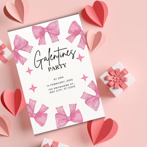 Galentine's Day Digital Invite mit rosa Schleifen | Bearbeitbare druckbare Einladung | Sofort Download für Mädelsabend