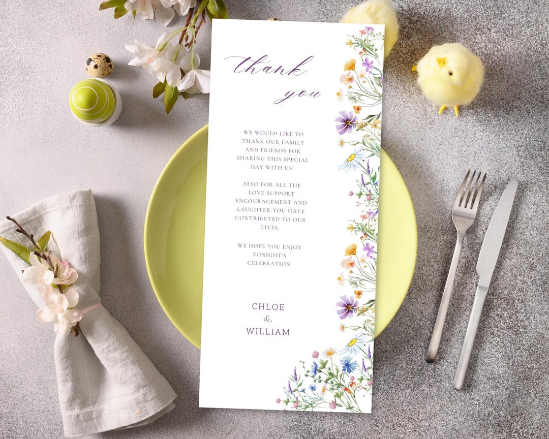 Floral Wildflowers Wedding Thank Card – Editable Canva Template ...