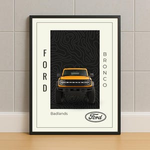 Ford Bronco Badlands Minimalist Topography Poster | Digital Download PDF | Modern Wall Art for Garage, Office, or Man Cave