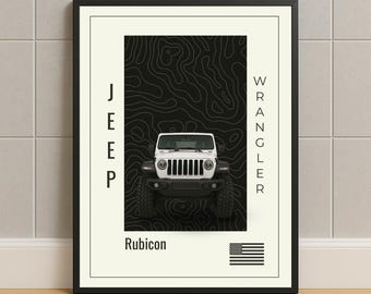 Minimalist White Jeep Wrangler Poster | Digital Download PDF | Off-Road Wall Art for Garage, Man Cave, or Office Decor