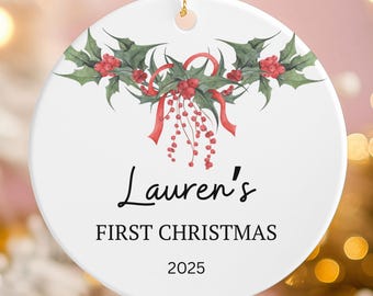 Baby's First Christmas Ornament, Personalized Baby Keepsake, Custom Newborn Gift, Baby Name Ornament 2025, Holiday Decoration