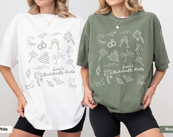 Personalized Coastal Bachelorette Shirt, Beach Bach Party Tee, Custom Bach Party Gift, Tropical Girls Trip, Comfort Colors Doodle Beach Tee