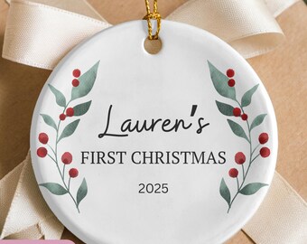 Baby's First Christmas Ornament, Personalized Baby Keepsake, Custom Newborn Gift, Baby Name Ornament 2025, Holiday Decoration