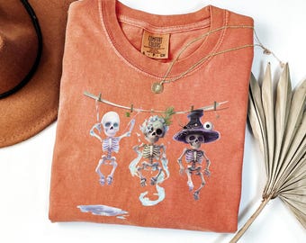 Skeleton Theme Shirt for Halloween Lovers, Gift for Skeleton Fans, Cute Skeleton T-Shirt, Halloween Spirit Tee, Spooky Skeleton Fun Shirt