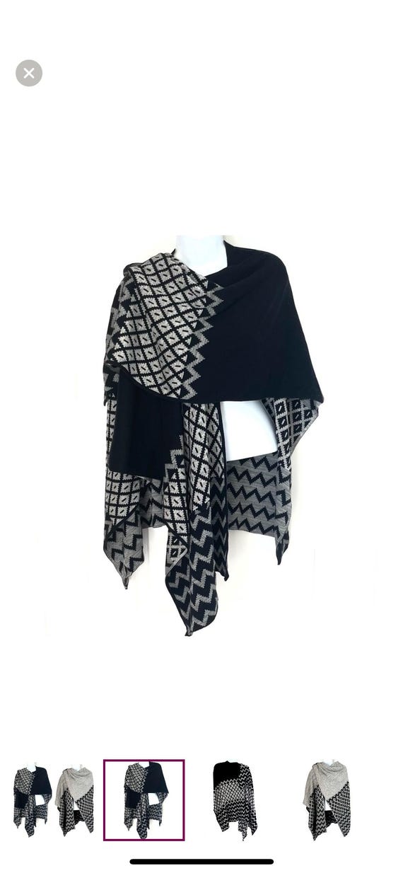 Geometric Patterned Reversible Poncho! W/ Pockets… - image 3