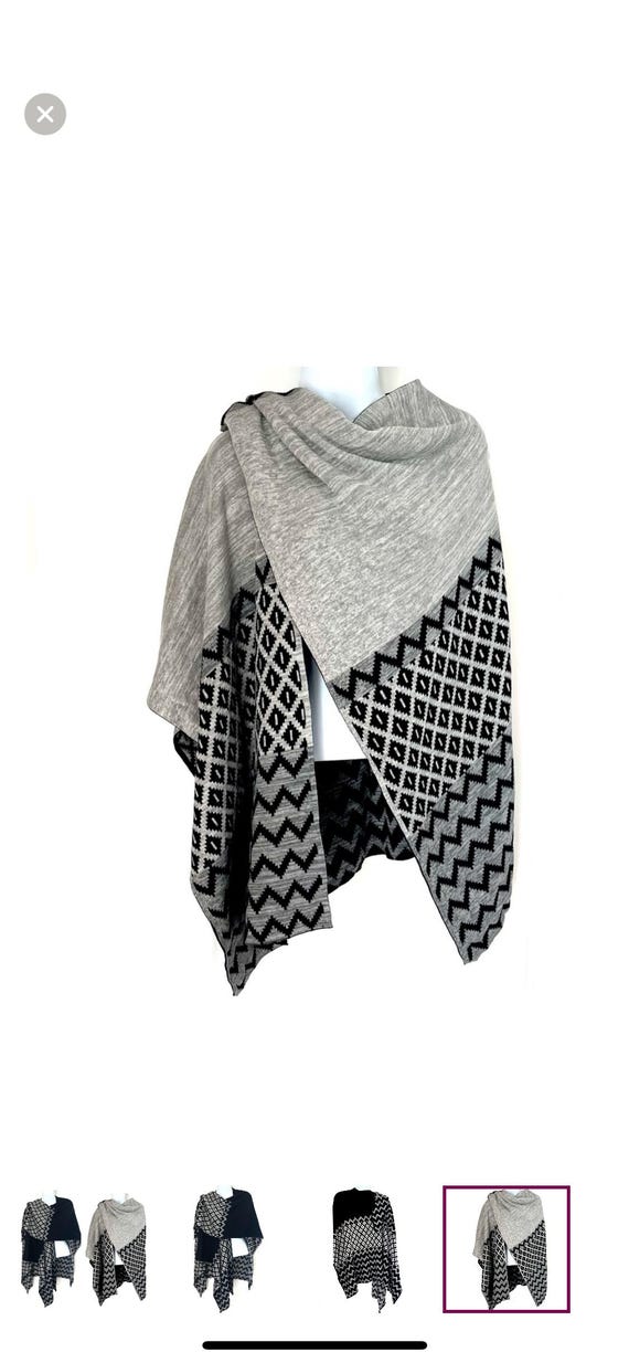 Geometric Patterned Reversible Poncho! W/ Pockets… - image 4