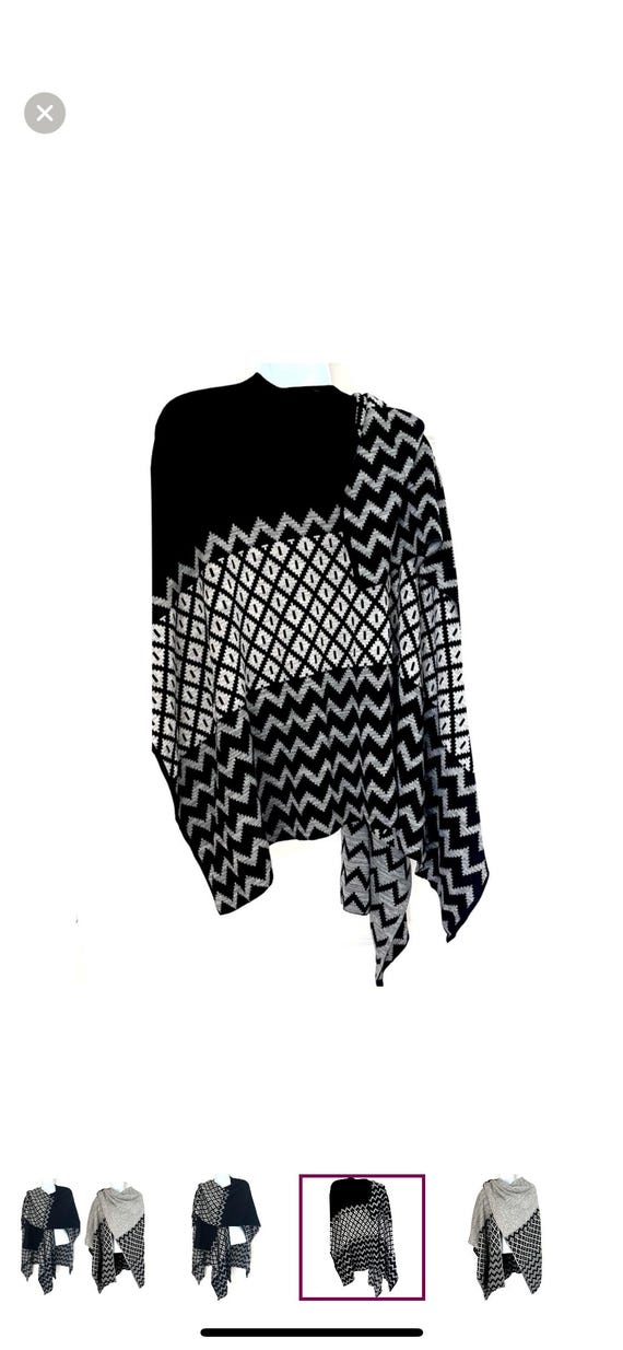 Geometric Patterned Reversible Poncho! W/ Pockets… - image 2