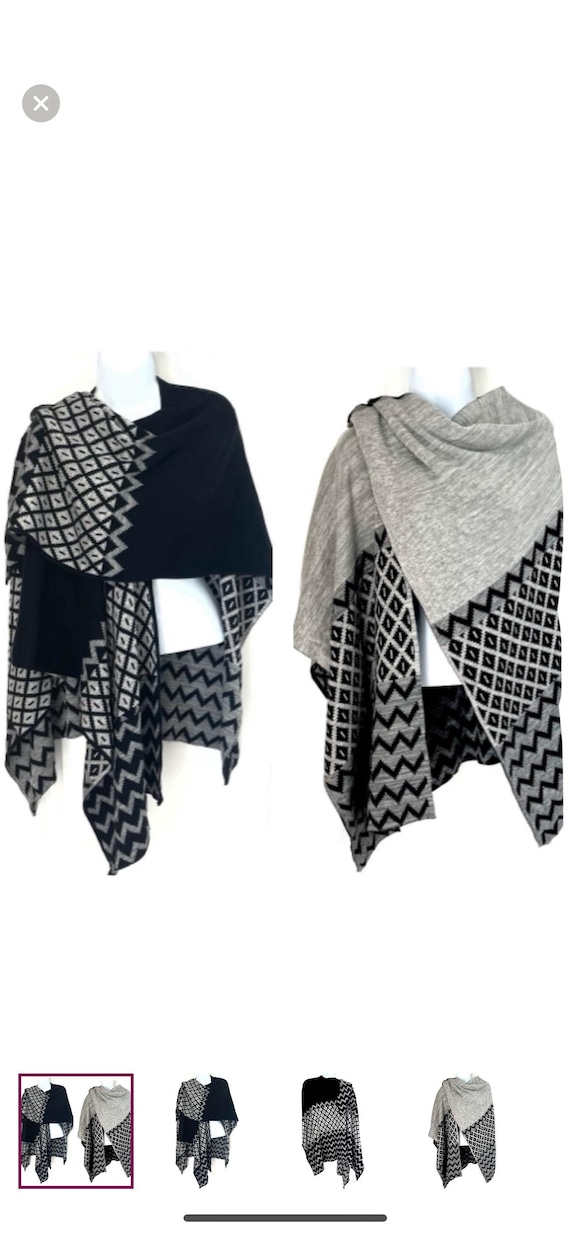 Geometric Patterned Reversible Poncho! W/ Pockets… - image 1