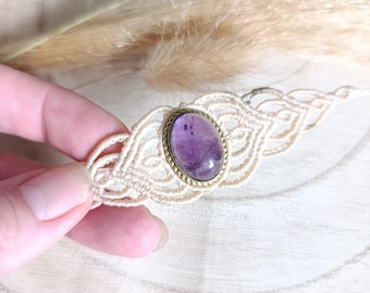 Handmade macrame bracelet crafted with mineral stone and brass