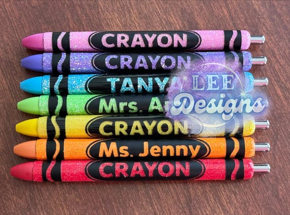 Crayon Epoxy Glitter personalized Pen Refillable Papermate Black ink great teacher student gift Back to School