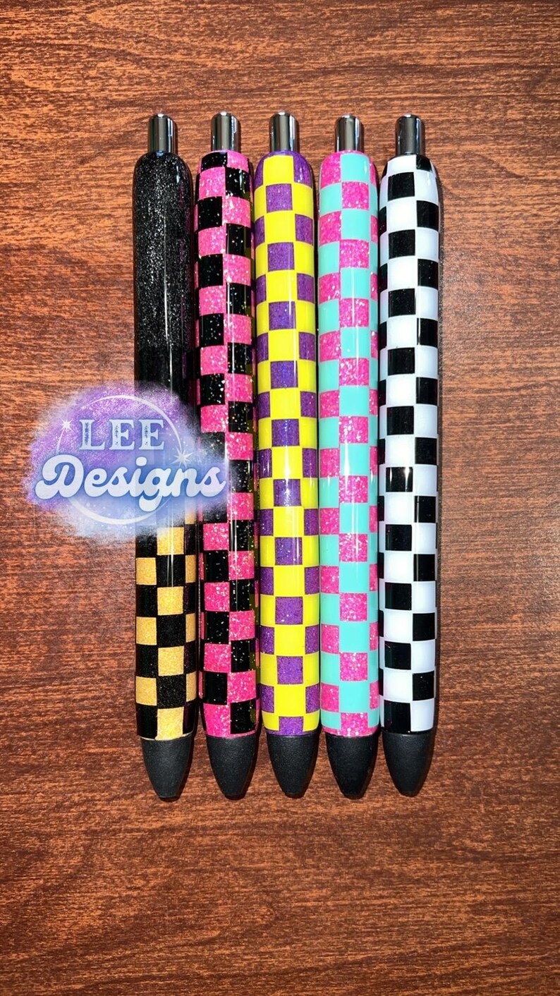 Epoxy Glitter and Vinyl Checkered Pen Refillable Black Ink - Etsy