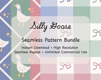 Silly Goose Seamless Pattern Bundle - Bamboo, Baby Boutique, Gingham Ducks, Digital Paper - 6 Prints - Instant Download - Commercial Use