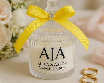 Personalisierte Hochzeitskerze - Sojawachs, gelbes Band