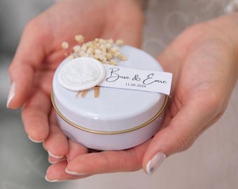 Mini faveurs personnalisées pour bougies : bougies de mariage en vrac dans une boîte en métal