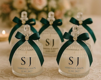 Personalisierte Sojawachs Hochzeit Gastgeschenk - Smaragdgrün Band