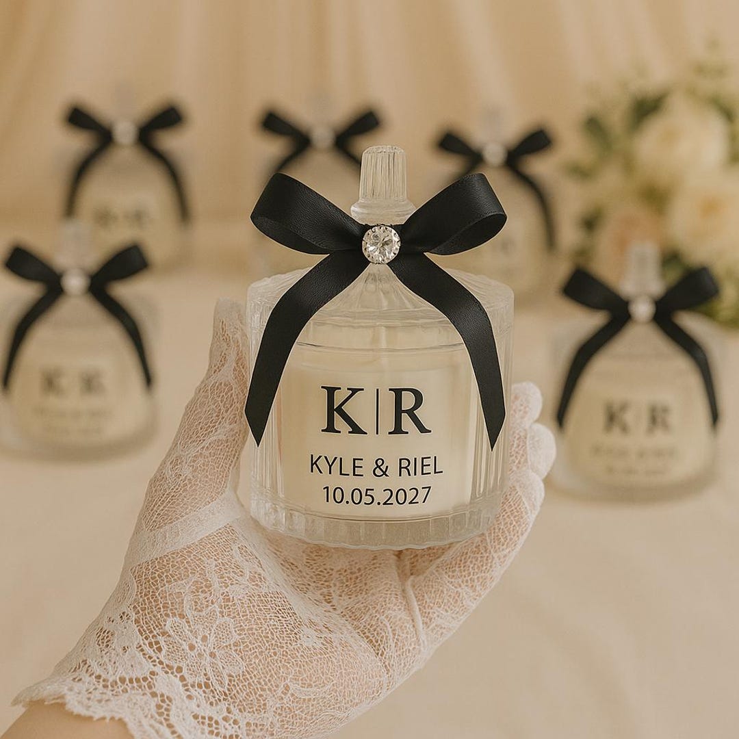 Personalized Wedding Favor Candles – Soy Wax in Elegant Glass-look Jars ...