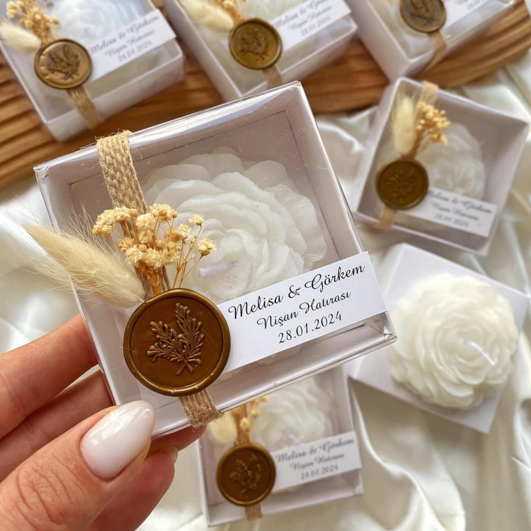 Rose Candle Wedding Favors: Rustic Boxed, Personalized Label - Etsy