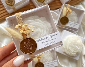 Rose Candle Wedding Favors: Rustic Boxed, Personalized Label