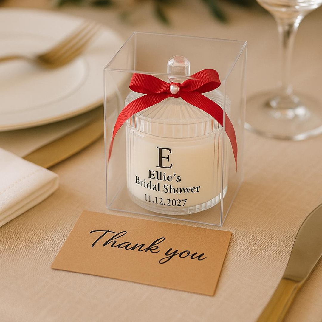 Personalized Bridal Shower Candle Favors – Soy Wax, Red Ribbon, Gift ...
