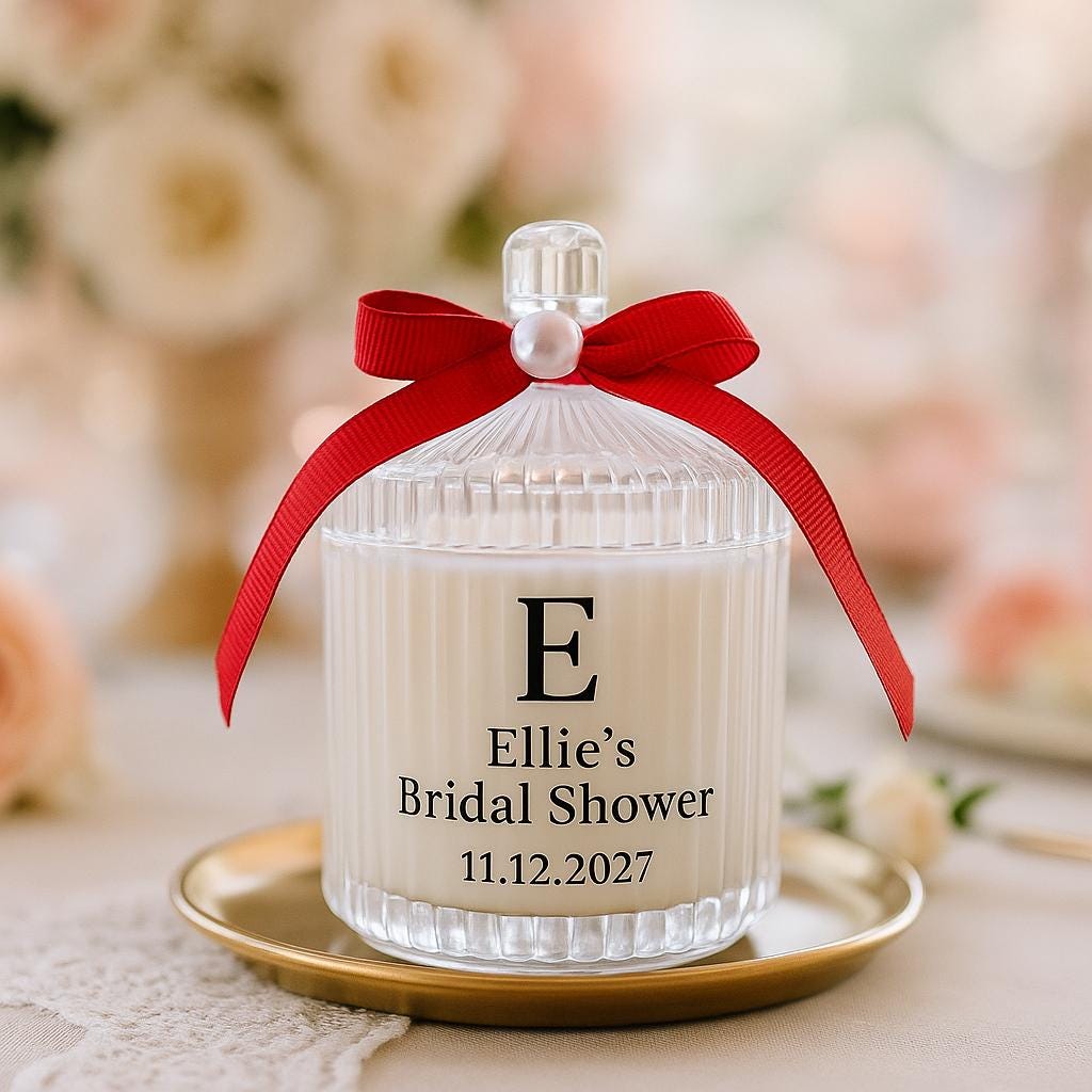 Personalized Bridal Shower Candle Favors – Soy Wax, Red Ribbon, Gift ...