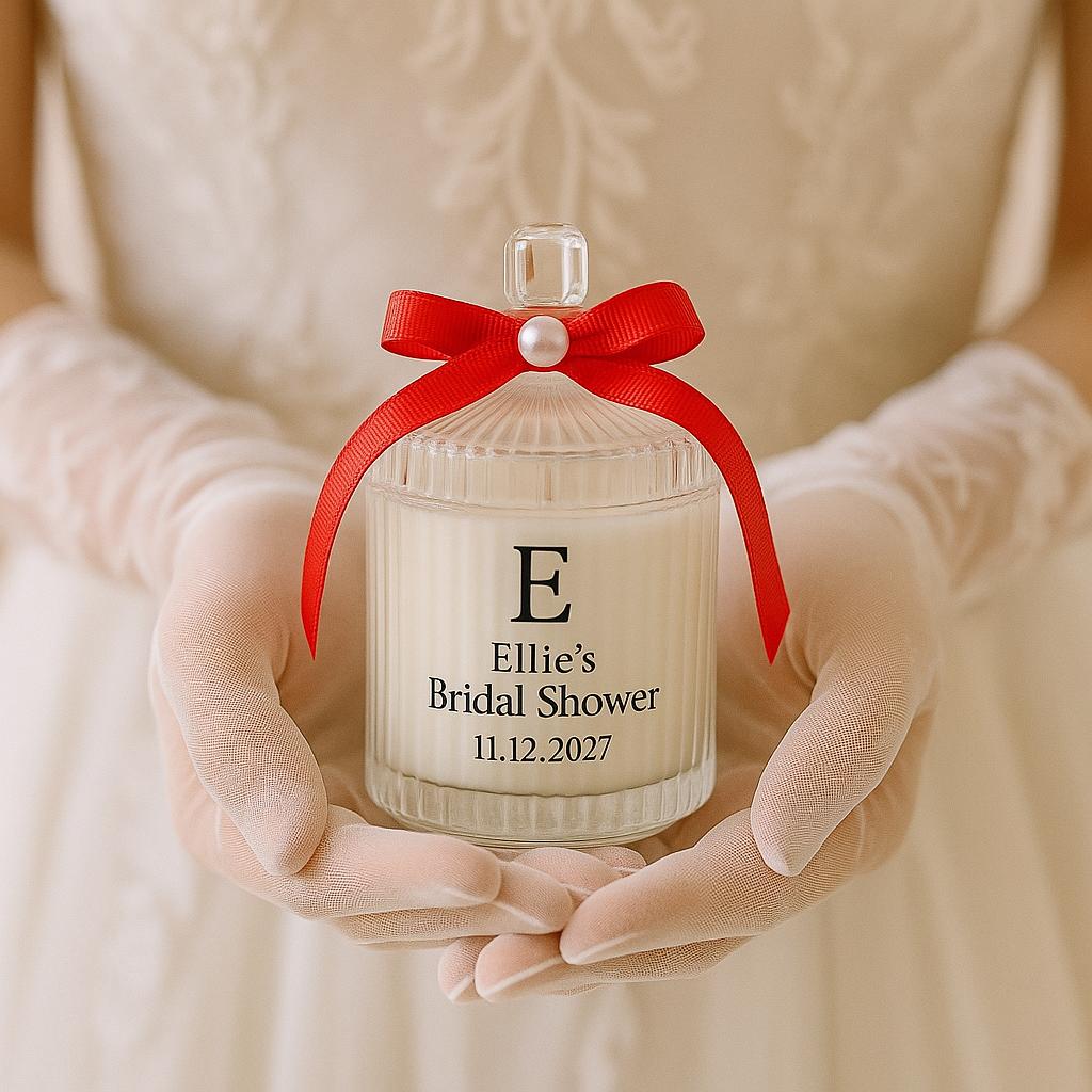 Personalized Bridal Shower Candle Favors – Soy Wax, Red Ribbon, Gift ...