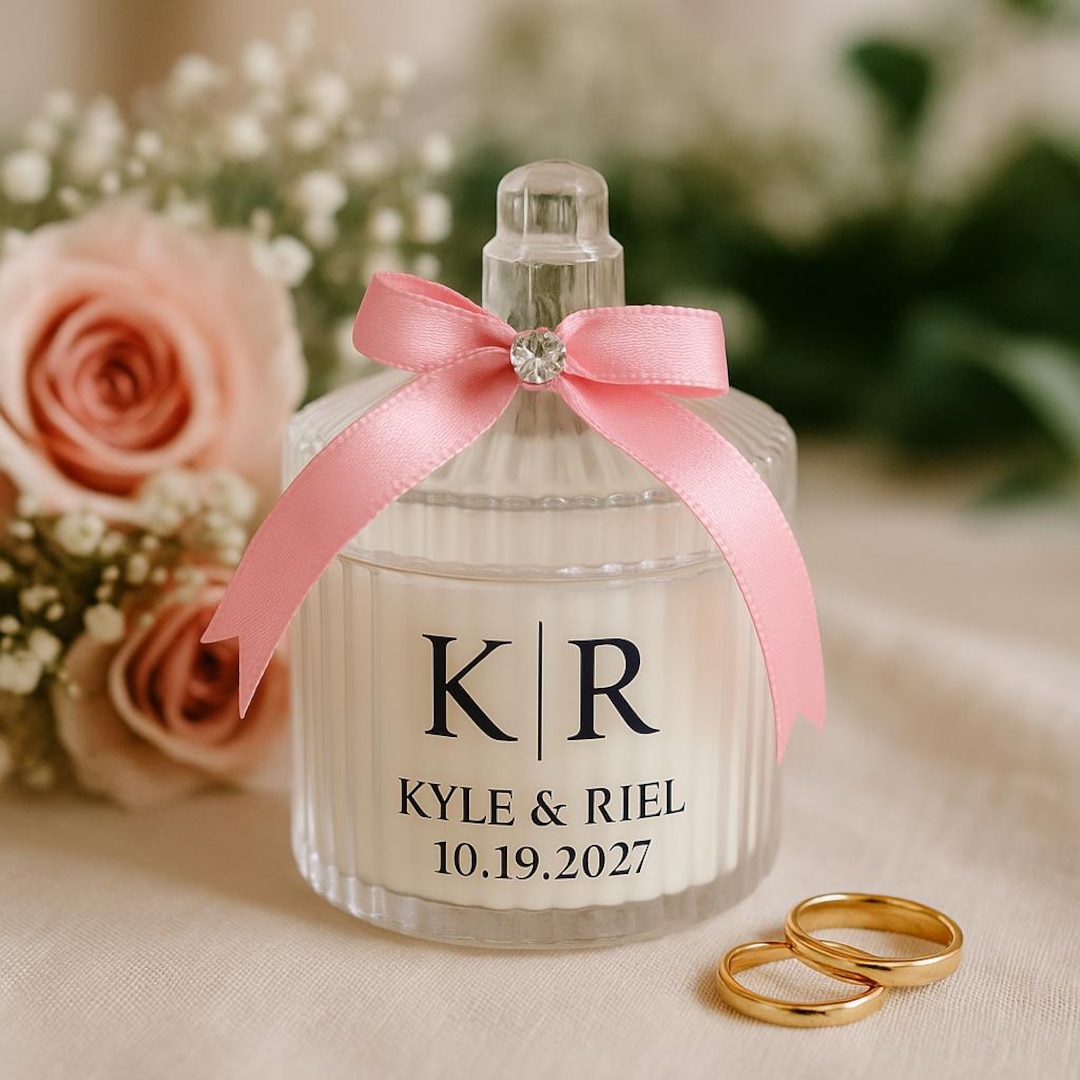 Personalized Wedding Favor Candle – Soy Wax, Pink Ribbon - Etsy