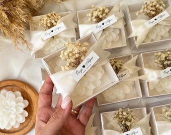 Personalized Wedding Candle Favors: Rustic Flower Boxed Candles