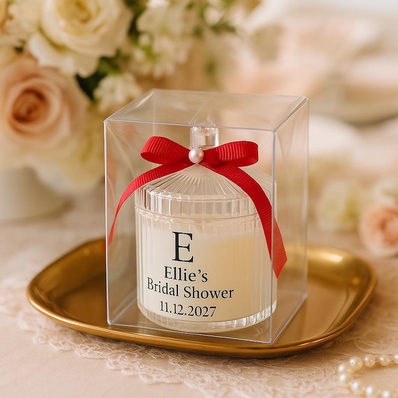 Personalized Bridal Shower Candle Favors – Soy Wax, Red Ribbon, Gift ...