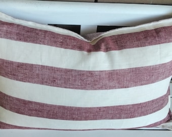 Berry Red and  cream line   striped cushion cover,  Made in Australia