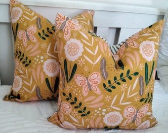 Modern floral design,yellow floral cushion cover, Mustard cushion cover, Made in Australia