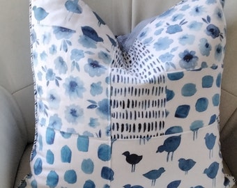 Blue and white patchwork cushion cover, hamptons cushion cover, Made in Australia