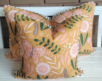 Modern floral cushion cover, yellow,mustard floral cushion Cover,  Made in Australia