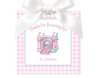Bounce House-feestje gunst tagsjabloon, Jumpy House verjaardagscadeautag, bewerkbare canva-tag, springkasteelfeest, afdrukbare gunsttag