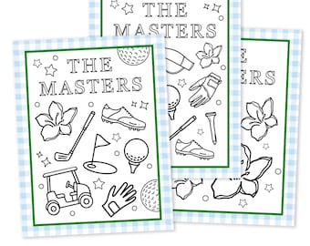 Páginas para colorear inspiradas en el Masters de golf, paquete de actividades para niños, imprimible para fiestas de golf, fiesta para ver el torneo, editable en Canva