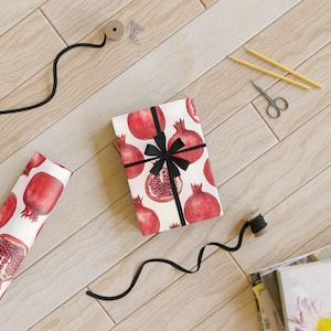 Carta da regalo, disegno acquerello melograno, finitura satinata di alta qualità, 95 g/m², rotolo di carta da regalo, carta da regalo per le feste, carta da bricolage, regalo fai da te