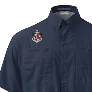 Disney Cruise Shirt for Men – Columbia Short Sleeve Button Down with Embroidered Mickey Anchor Logo | DCL Shirt for Cruise Outfits