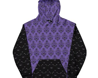 Felpa con cappuccio ispirata alla Haunted Mansion / Felpa con cappuccio in pile con lanterna gotica / Pullover viola e nero
