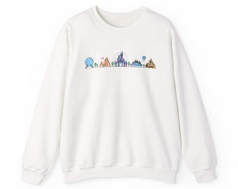 Felpa girocollo ricamata con 4 icone dei parchi / Felpa della collezione Minimal Park / Felpa unisex da resort