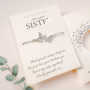 Bracelet soeurs | Je t'aime soeur | Bracelet papillon en argent avec cristaux | Cadeau soeur, amie, belle-soeur