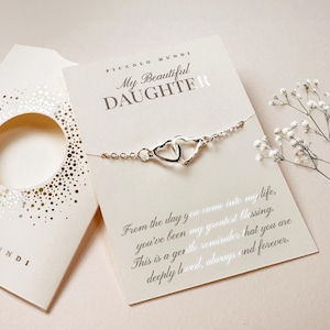 Pulsera para hija / Mi hermosa hija / Pulsera de plata con doble corazón / Regalo madre-hija / Regalo padre-hija / Pulsera para ella