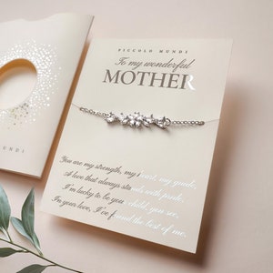 Pulseira Mãe | Para minha mãe maravilhosa | Dia das Mães, Aniversário, Presente de Natal | Pulseira de Flor de Cristal Prateado | De Filho para Filha