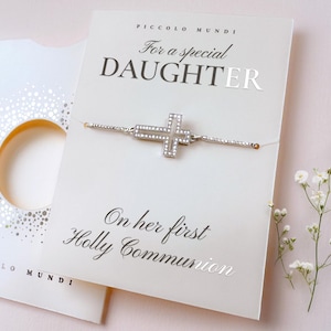 Erstkommunion Geschenk Armband, personalisierte Kreuz Anhänger, religiöser Andenken Schmuck, christlich-katholisches Geschenk für Mädchen und Jungen