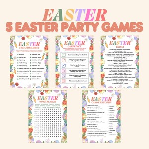 easter party games, printable easter games, easter activities, easter scavenger hunt, easter trivia, easter word search, fun family games