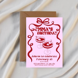 Invito di compleanno personalizzato - Rosa retrò - File digitale modificabile - Invito a una festa vintage - Download immediato