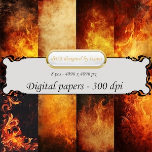 Fire Vintage Digital Paper Textures, Scrapbook Backgrounds (PDF, ZIP)