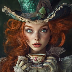 Alice i Underlandet - konsttryck med hatt, fantasiinredning (digital nedladdning)
