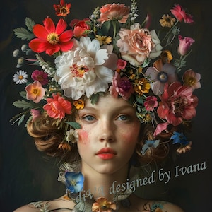 Flower goddess, Digital Art Print, Wall Art, AI Generated, AI Art, Digital Download, Home Decor, Printable, Fantasy,