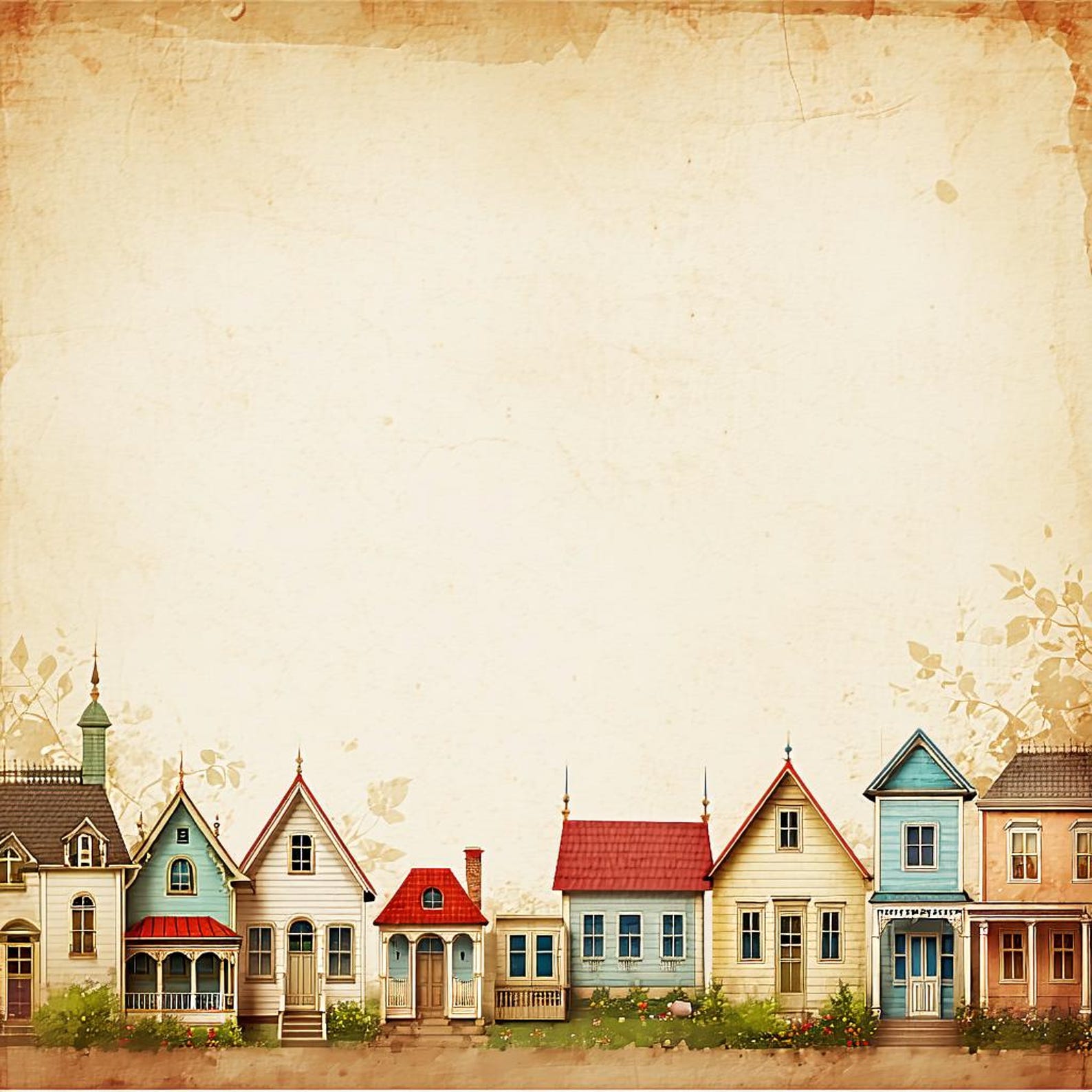House Backing Paper Background With Little Houses ,digital Vintage Texture , Scrapbooking ...
